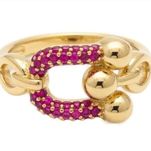 Fuchsia Horsebit Designer Inspired Gold Ring AAA CZs 18K Gold Filled | Size 7